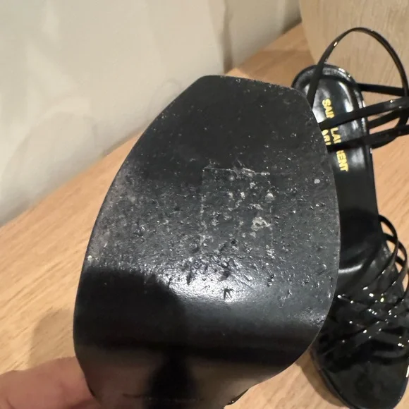 Saint Laurent Black Patent Strappy Platform Heels - Picture 5 of 16